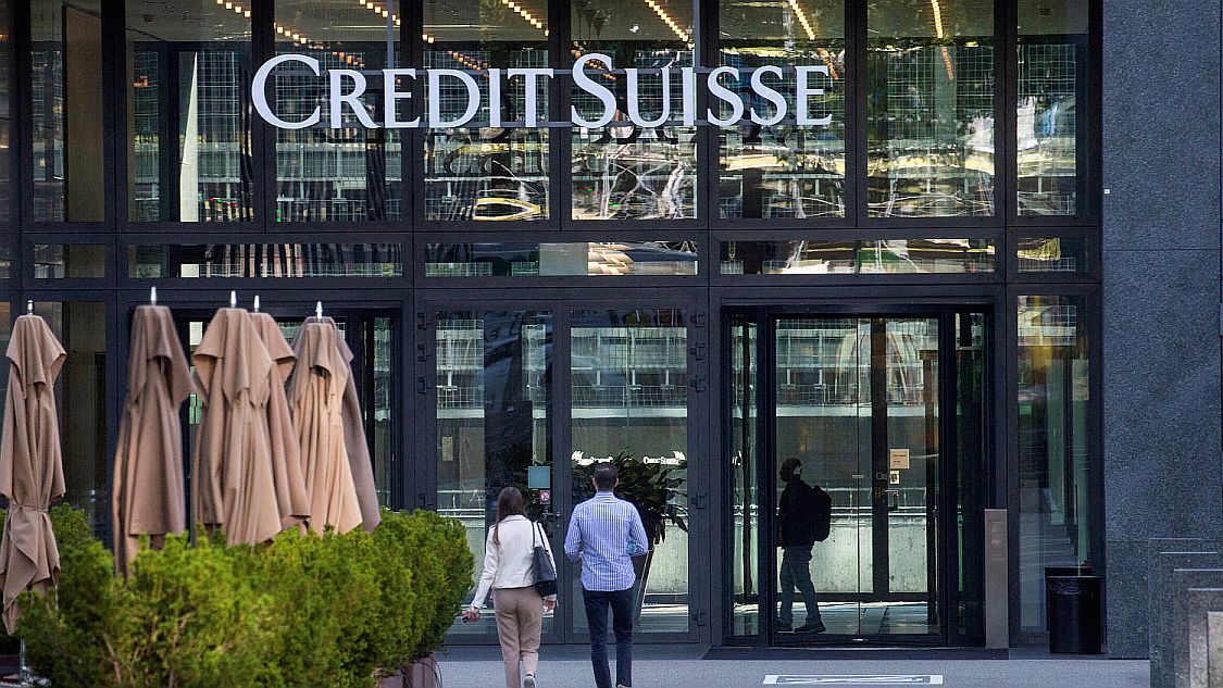The entrance to a branch of Credit Suisse bank