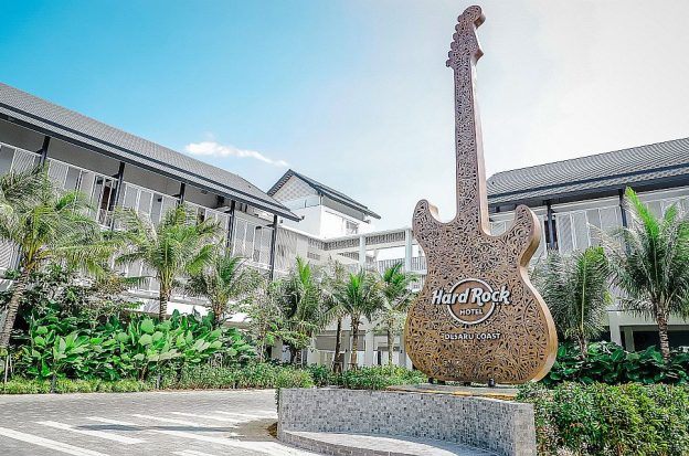 The entrance to the Hard Rock Hotel in Desaru Coast, Malaysia