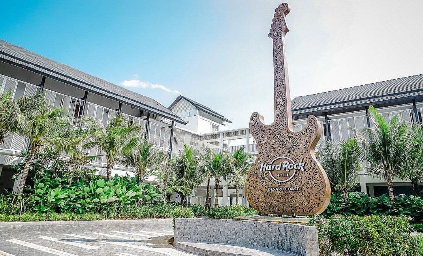 The entrance to the Hard Rock Hotel in Desaru Coast, Malaysia