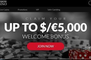 The homepage of the MansionCasino.com website