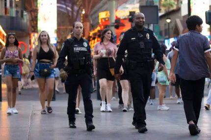 Uniformed officers regularly patrol the Fremont Street Experience