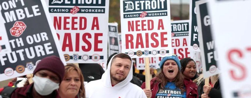 Jamie Johnson, center, a server at MGM Grand Detroit