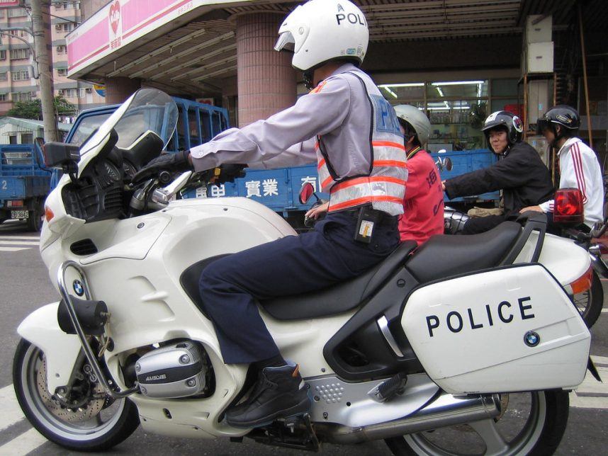 A police officer in Taiwan on a motorcycle