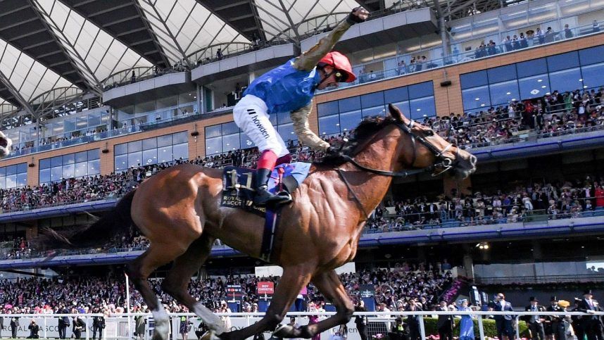 Frankie Dettori celebrates a win during the Royal Ascot