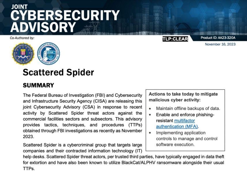 FBI cyberattack Scattered Spider MGM Caesars