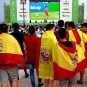 Spaniards wearing flags while watching Spain in the World Cup