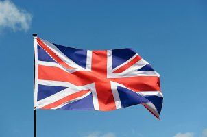 The British flag flying on a flagpole