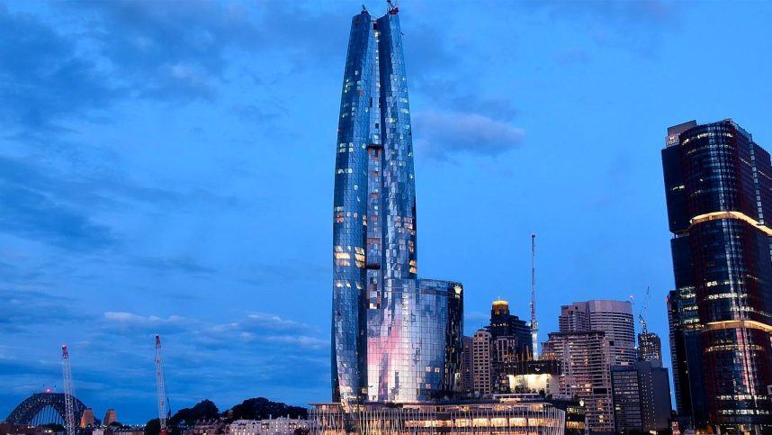 The Crown Sydney in Barangaroo at dusk