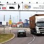 Vehicles enter and exit the Harwich International Port in the UK