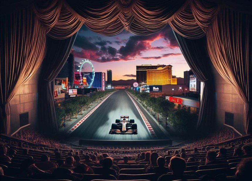 ChatGPT created this image when asked to draw a theater whose curtains inexplicably open up onto the F1 Las Vegas