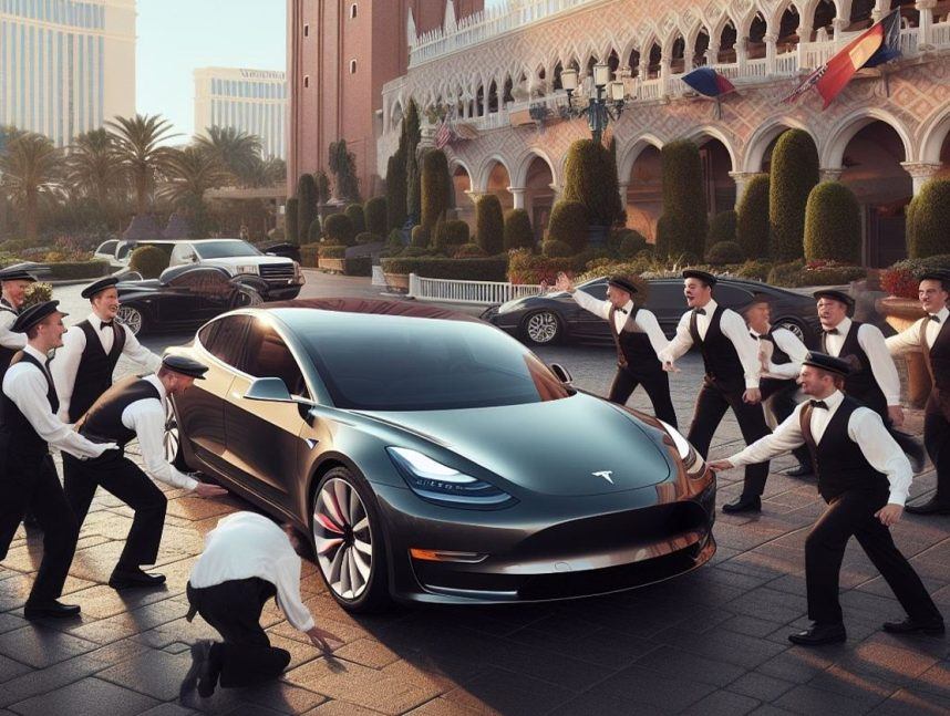 Venetian valet parkers would look like competing to get to a new Tesla Model 3 