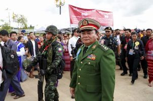 Colonel Saw Chit Thu with his entourage traveling through Kayin