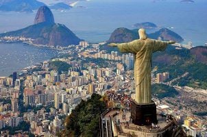 The Christ the Redeemer statue looking over Rio de Janeiro, Brazil