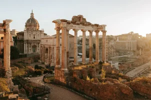The Temple of Saturn ruins in Italy