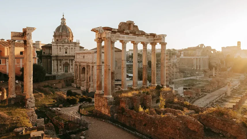 The Temple of Saturn ruins in Italy