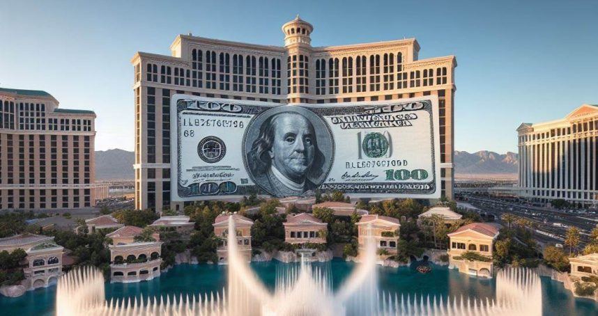 The Bellagio wrapped in a giant $100 