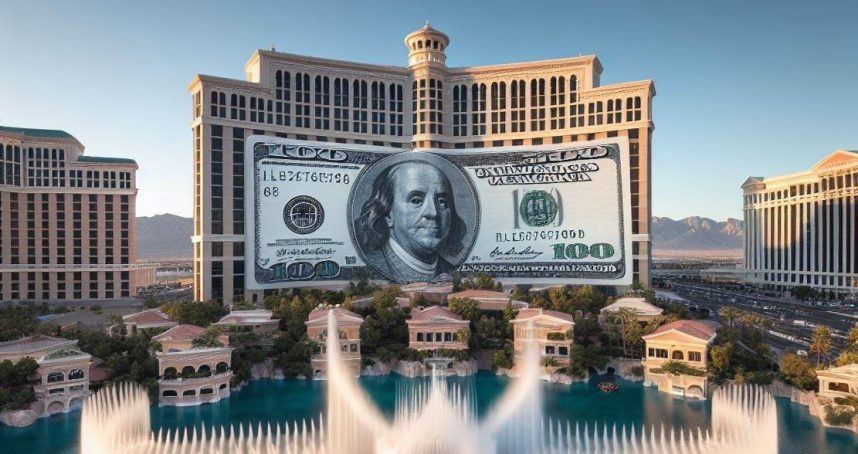 The Bellagio wrapped in a giant $100
