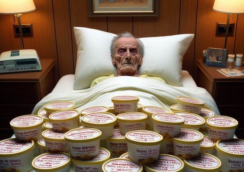 a photo of Howard Hughes in his bed at the Desert Inn