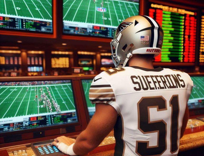 An NFL player placing a bet in a Las Vegas casino sportsbook.