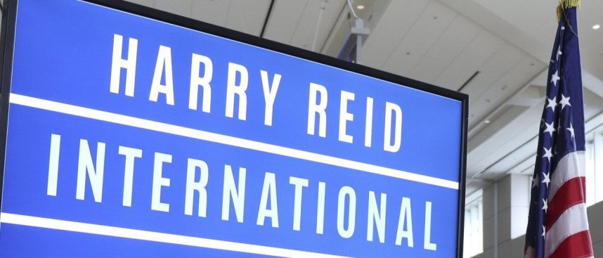 A sign for Harry Reid International Airport