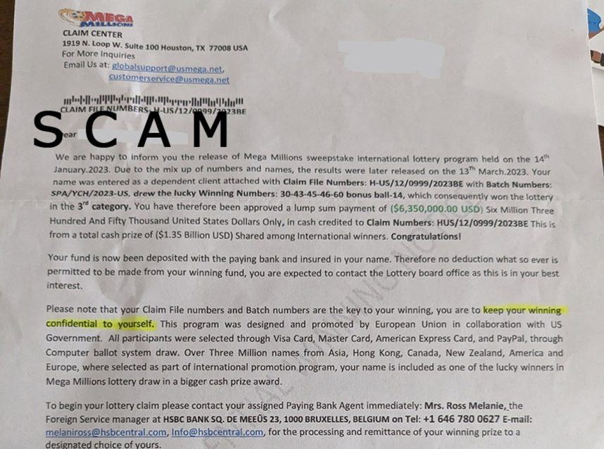 Mega Millions lottery scams