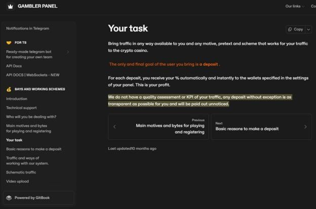 Crypto gambling scams, Russian affiliate network, Gambler Panel fraud, Online casino scam, Cryptocurrency fraud schemes