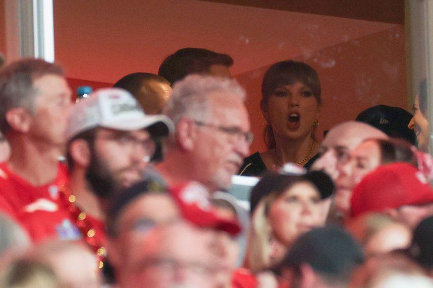 KANSAS CITY, MISSOURI - OCTOBER 12: Taylor Swift looks on during the second quarter in the game between the Kansas City Chiefs and the Detroit Lions at Arrowhead Stadium on October 12, 2025 in Kansas City, Missouri. (Photo by Jamie Squire/Getty Images)