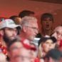 KANSAS CITY, MISSOURI - OCTOBER 12: Taylor Swift looks on during the second quarter in the game between the Kansas City Chiefs and the Detroit Lions at Arrowhead Stadium on October 12, 2025 in Kansas City, Missouri. (Photo by Jamie Squire/Getty Images)