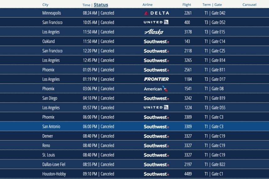 Las Vegas Airport Cancels 20 Flights on Day 1 of FAA Restrictions, Departures Otherwise on Time