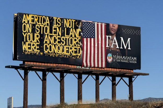 Yuhaaviatam of San Manuel Nation, Yaamava’ Resort & Casino, anti-Indigenous billboard vandalism, Inland Empire hate speech, I-10 freeway graffiti