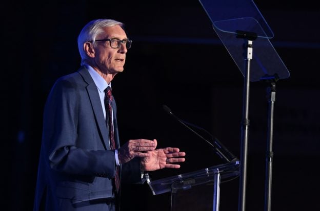 Wisconsin Gov. Tony Evers speaks during the Wisconsin Democrats 2025 Convention at Chula Vista Resort on June 14, 2025. Evers has signed tribal online sports betting into law, but he has demands before he'll sign amended Class III gaming compacts. (Image: Getty)