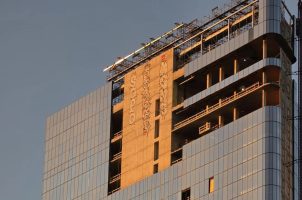 Graffiti on Bally’s Chicago Hotel Tower Points to Paused Construction Site