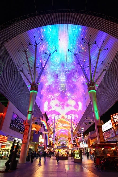 Twelve million LED lamps light up the "barrel vault canopy" at the Fremont Street Experience. Add that to your "Crap I Don't Need to Know" file.