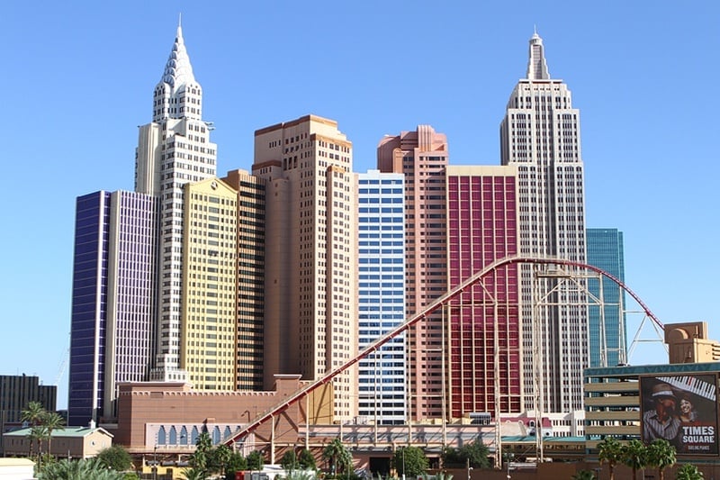 The roller coaster at New York-New York reaches speeds of nearly 70 miles per hour.