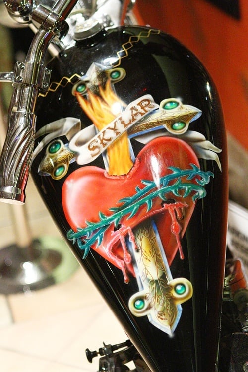A customer chopper bears the name of Neil's daughter, Skylar. His Skylar Neil Memorial Fund was created in her honor.