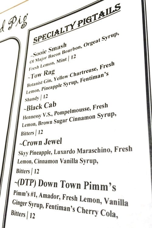 Smashed Pig cocktails