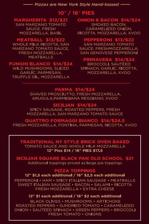 Pizza Lotto menu