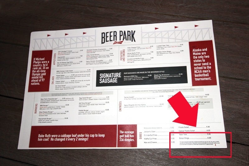 Beer Park Las Vegas menu
