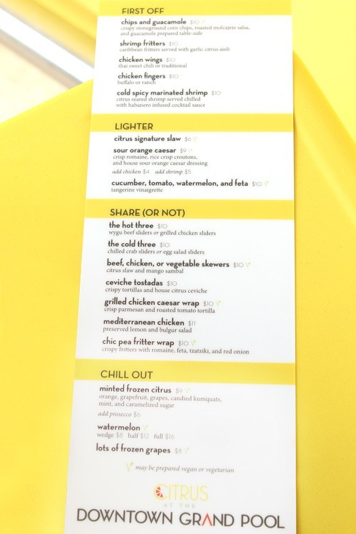 Citrus pool food menu
