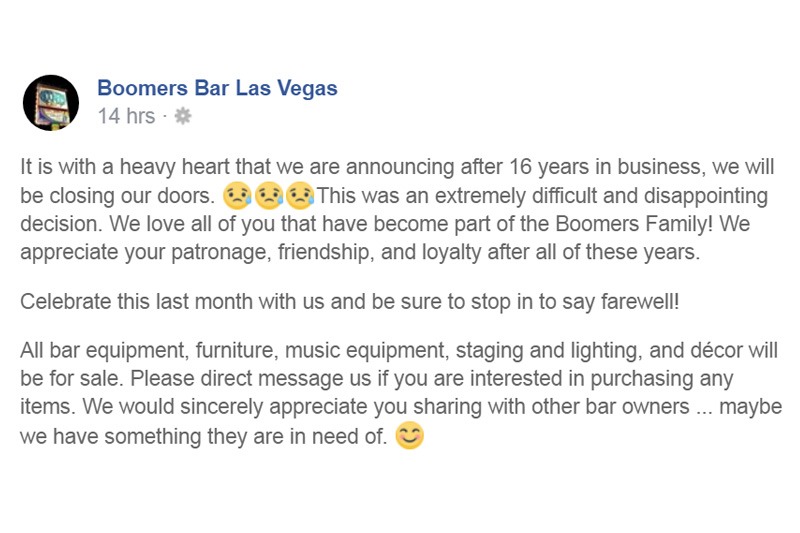 Boomers Las Vegas bar closed