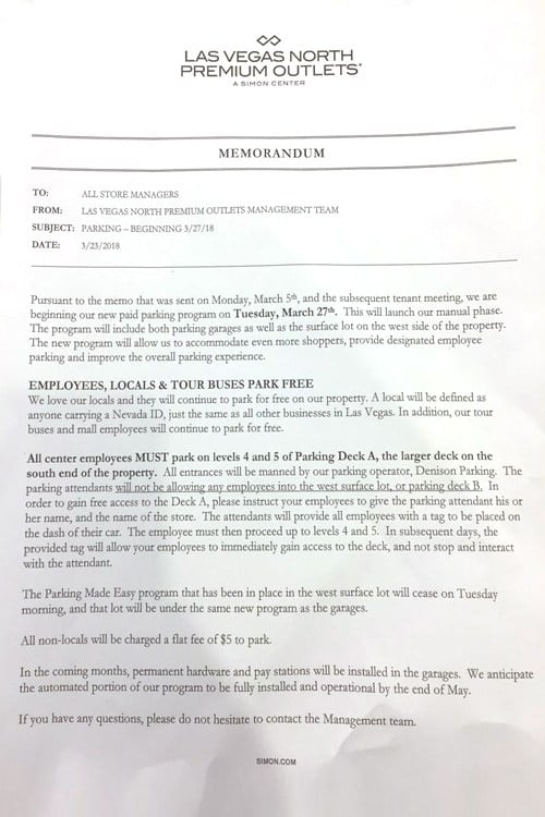 North Premium Outlets Las Vegas paid parking