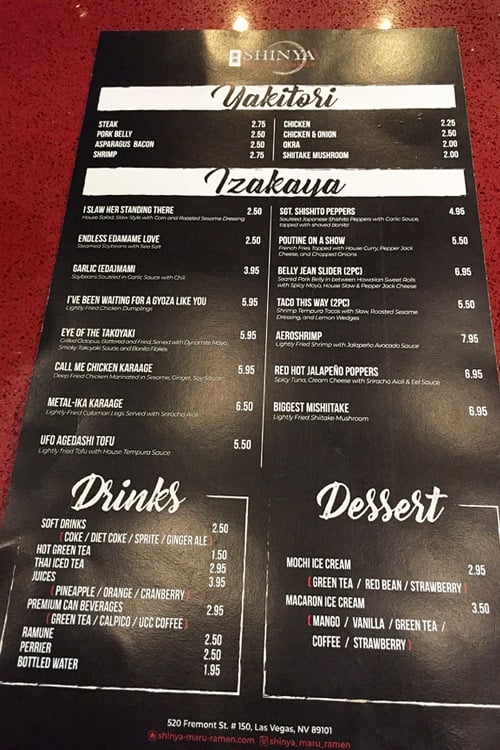 Shinya menu