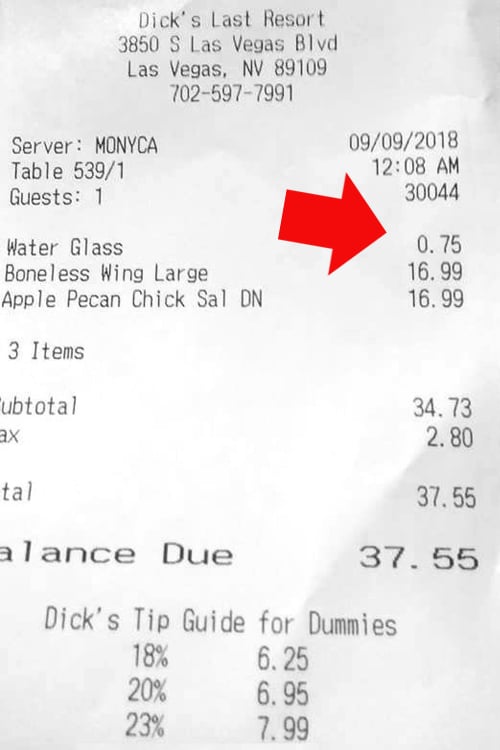 Dick's Last Resort water charge