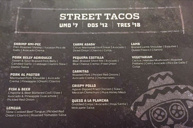 Uno Mas menu