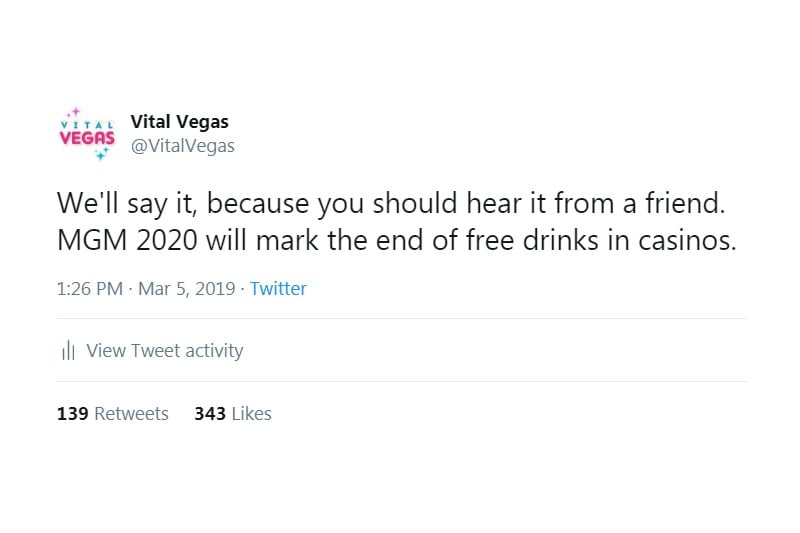 Free drinks in casinos