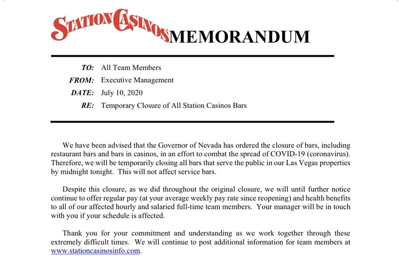 Stations Casino bar memo