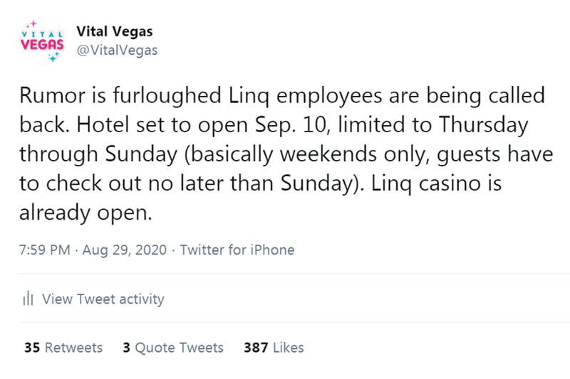 Linq reopening Tweet