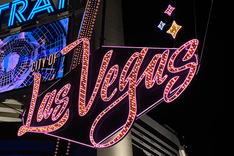 Illuminated Gateway Arches Welcome Visitors to Downtown Las Vegas