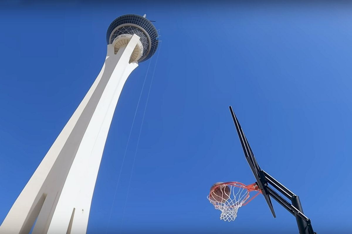 God Assists With "World's Highest Basketball Shot" From Atop The Strat